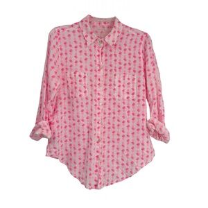 Lilly Pulitzer Women's Pink Sea View Pineapple Linen Button Down Shirt Size S